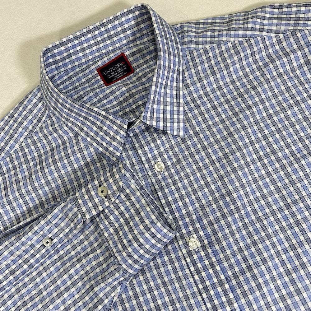 UNTUCKit Mens‎ XXL Blue Plaid Relaxed Fit WF Durif Long Sleeve Button Up Shirt